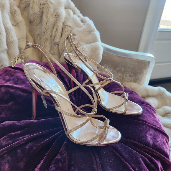 Christian Louboutin Rose Gold Strappy Heeled Sandal - Picture 3 of 4